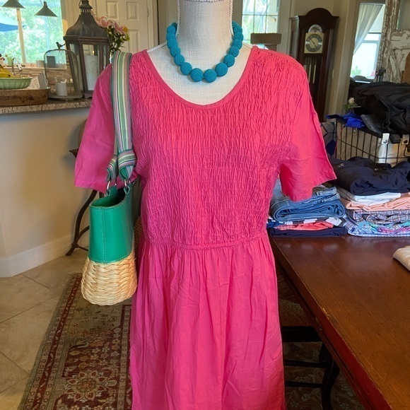Phases hot pink short sleeve cotton dress L - Picture 3 of 12